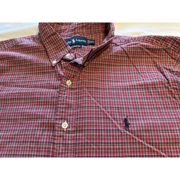 Ralph Lauren Classic Fit Red/Black Plaid w/Black Pony Button Up Shirt Size XXL - Picture 3 of 12